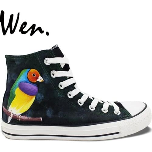 Wen Original Design Custom Hand Painted Shoes Bird Parrot Men Womens High Top Canvas Sneakers for Men Womens Gifts