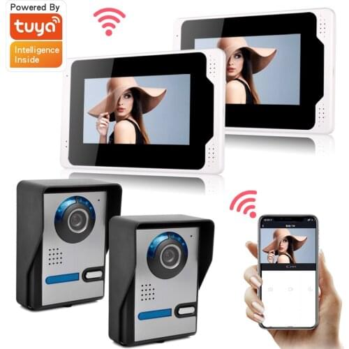 Tuya Smart App Remote Control Video Door Phone WiFi Video Intercom Multi-Apartments Security with 2x1080P Wired Door Phone Cam