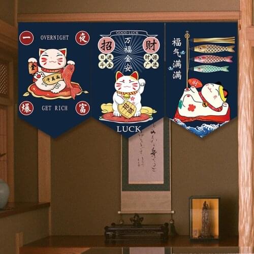 Japanese Lucky Cat Triangle Curtain Japanese Sushi Shop Decoration Hanging Curtain Commercial Small Flag Kitchen Door Curtain
