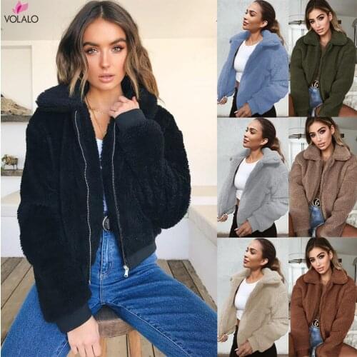 Womens Jacket Warm Artificial Wool Coat Fashion Winter Zipper Parka Outerwear Fashion Autumn Casual Warm Cashmere Zip Jackets