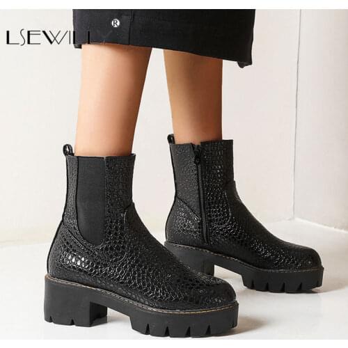 Lsewilly Women Ankle Boot Fashion Platform Thick High Heel Winter Shoes Woman Warm Zipper Office Lady Sexy Footwear Size 34-43