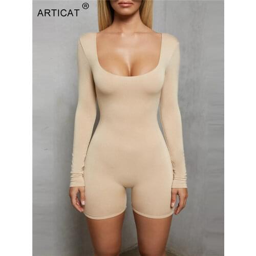 Articat Long Sleeve Bodycon Rompres Womens Jumpsuit Sexy Backless Skinny Short Playsuit Autumn Winter Casual Body Women Overalls