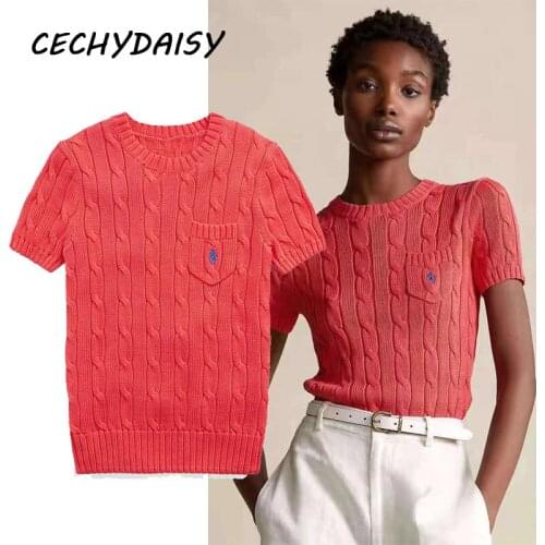 Vintage Sweater Pullovers Women 2021 Summer Clothes Fashion Designer Brand Casual Short Sleeve Solid Y2k Knitted Top Jumper Ropa