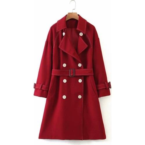 Women Autumn Fashion Double Breasted Long Coat Outwear 2020 Autumn Female Stylish European Style Red Jackets With Belt Femme