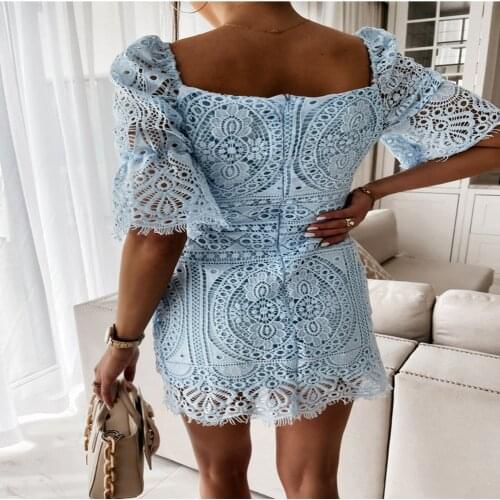 Summer Dress Women Robe Femme Solid Color Lace Zipper Pencil Dresses Square Collar Mini Y2K Dress For Woman Vestido De Mujer