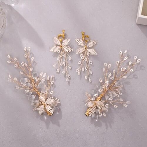 1Set Handmade Bride Jewelry Shiny Crystal Hair Clip and Earring Beautiful Flower Headdress Hair Clip and Earring Set BN