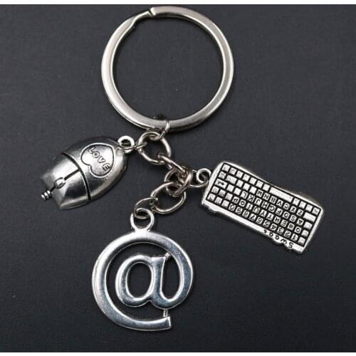 1pc Mouse Keyboard Keychain @ Symbol Keychain Creative Metal Charm Keychain Friends Gift A1838