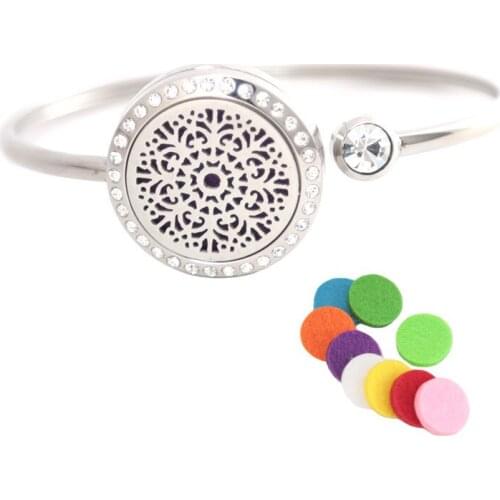 10Pcs Abstract Flower Bracelet Bangle Aromatherapy 25mm Magnet Crystal Stainless steel essential oil diffuser locket bracelet