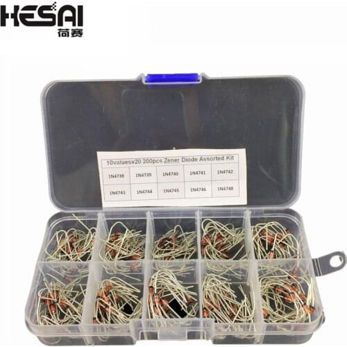 10 Values 200pcs Zener Diode Assortment Electronic Kit 1N4738 1N4739 1N4740 1N4741 1N4742 1N4743 1N4744 1N4745 1N4746 1N4748