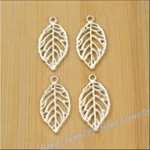 18 pcs quality Bright silver Hollow Leaves Pendant fit Charm Women 's Fashion Bracelet Necklace DIY Jewelry Findings JC-597