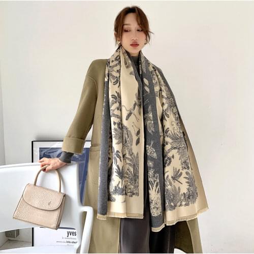 2020 Fashion Floral Print Women Winter Thick Scarf Hijab Designer Blanket Scarves Warm Cashmere Pashmina Female Wraps