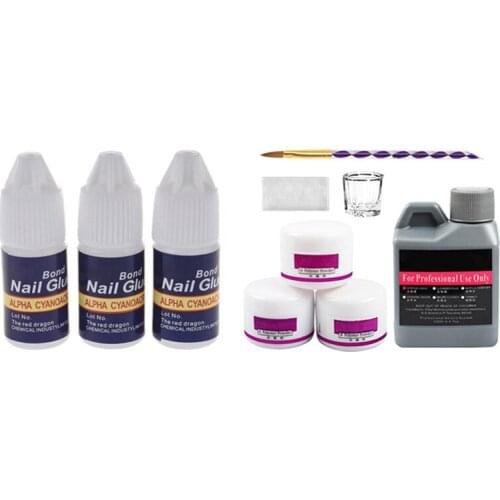 3Pcs 3G Professional Nail Glue with 7Pcs Acrylic Nail Kit Crystal Liquid
