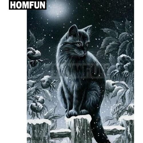 HOMFUN DIY Diamond Painting "Black cat" Full Drill Square Round Diamond Embroidery 5D Cross Stitch Decoration Home A00351