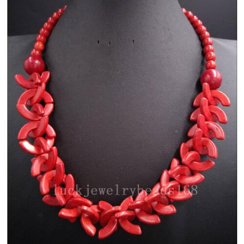Free Shipping Fashion Jewelry Red Howlite Art Beads Necklace 20.5" FG8054