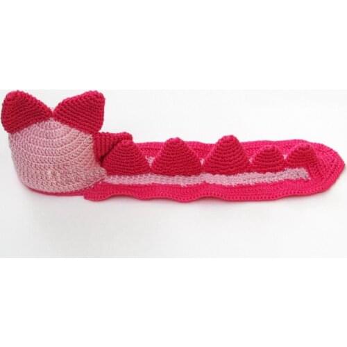 Free shipping, new Handmade crochet Newborn Baby Infant Dinosaur Beanie Hat Crochet Cap red & pink 100% cotton size:4-12month