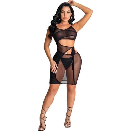 Cut Out Bandage Sexy Maxi Skirt Set 2 Piece Beachwear Crop Top Bodycon Mini Outfits Night Club Vacation