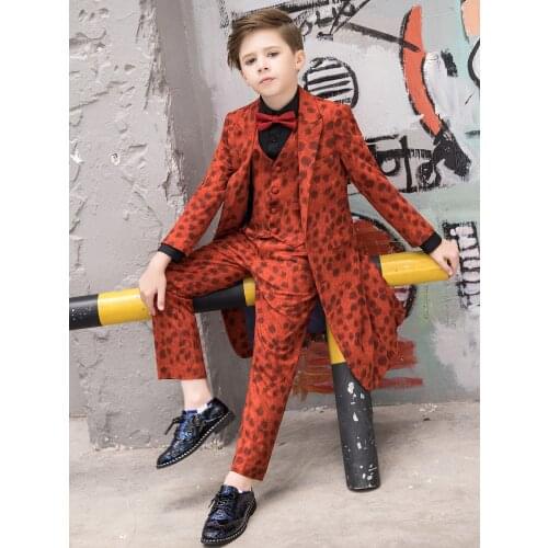 Childrens windbreaker, red coat, boy wedding, flower accompanied child, middle and long-length dress, show dance size 100-150