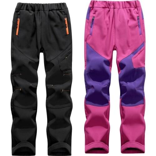 Kids Winter Outdoor Pants Boys Girls Warm Windproof Waterproof Fleece Pants Hiking Trekking Ski Pants Childrens Sports Trousers