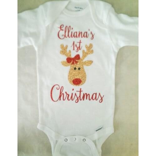 Custom name My First Christmas 1st birthday baby shower bodysuit onepiece romper Outfit New Year party favors Photo Prop