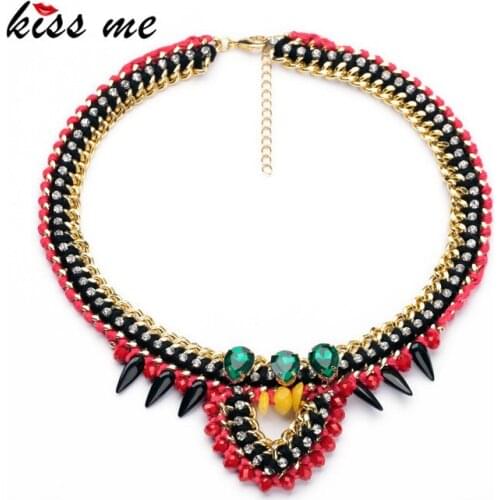 KISS ME 2017 Fashion Jewelry Exaggerated Glass Water Drop Pendant Rope Twining Chunky Chain Statement Necklace Women