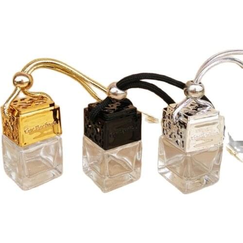 25pcs/lot 6ml Empty Square Shape Essential Oil Packing Container Car Styling Aroma Diffuser Hanging Bottle Perfume Pendant