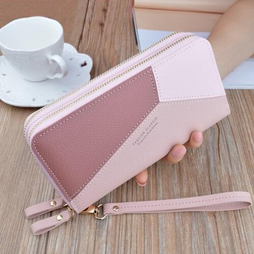 Geometric Patchwork Womens Wallet Female Long Zipper Wrist Purses Card Holder Wallets Lady Pu Leather Clutch Money Bag