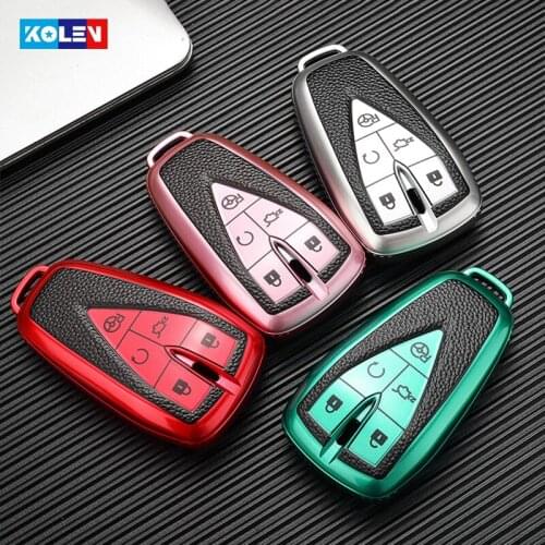 Leather + TPU Car Remote Key Cover Case Fob Shell For Changan CS35Plus CS55Plus CS75Plus 2019 2020 Car Keychain Auto Accessories