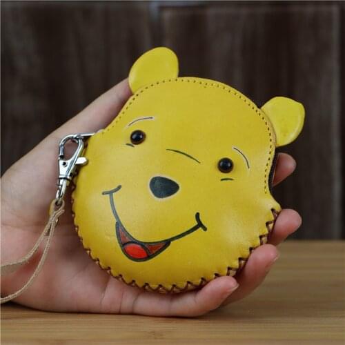 Cowhide Creative Bear Coin Purse Bag Key Change Coin Simple Cartoon Hand Bag Headset Data Cable Package Small Gifts