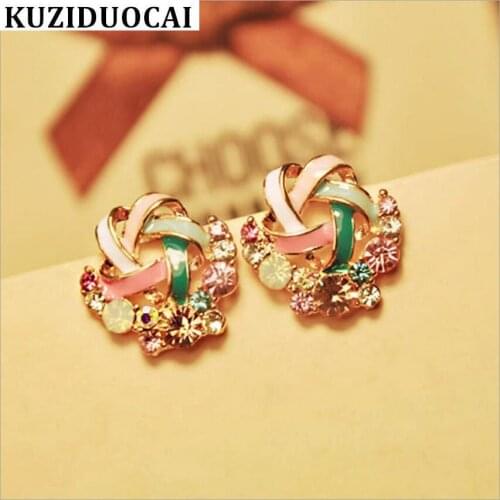 Kuziduocai New Fashion Jewelry Elegant Colorful Distorted Color Rhinestone Stud Earrings For Women Brincos Pendientes Gift E- 33