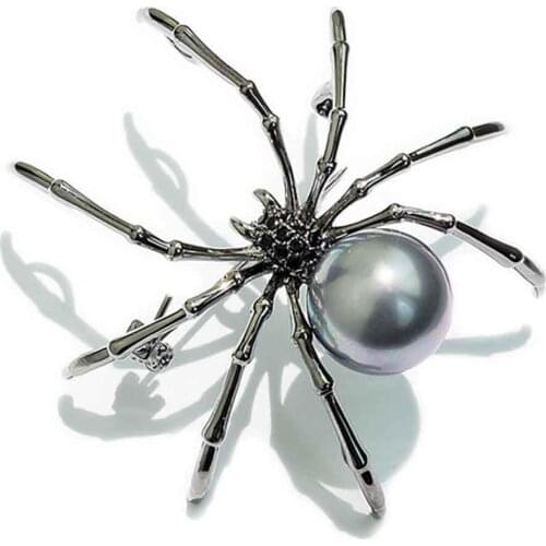 Exaggerated black spider brooch accessories unique insect animal clothes decoration gift Rhinestone Faux Pearl Spider Brooch