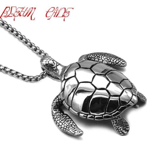Punk Stainless Steel Animal Sea Turtles Tortoise Pendant Necklaces for Men Jewelry