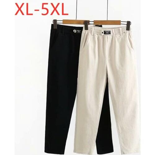 New 2021 Ladies Autumn Winter Plus Size Cropped Pants For Women Large Slim Elastic Casual Pocket Cotton Trousers 2XL 3XL 4XL 5XL