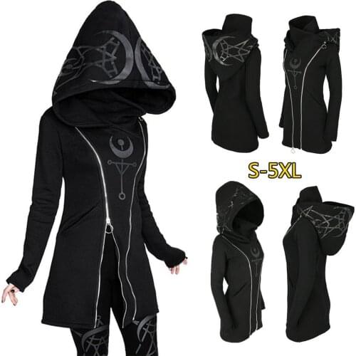 2021 New Women Vintage Gothhic Zipper Sweatshirt Long Sleeve Plus Size Hooded Coat Fashion Comfy High Quality Coat Free Shipping
