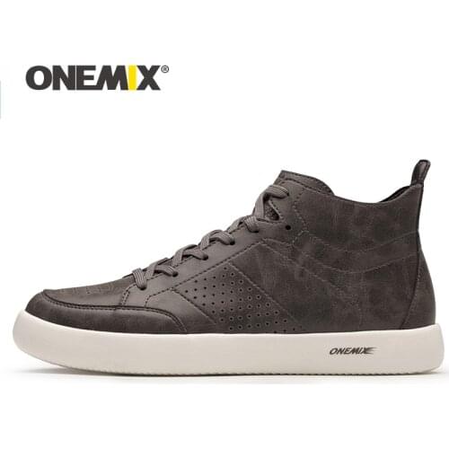 ONEMIX Men Causal Shoes Leather High Top 2019 New British Style Skateboarding Sneakers Male Vulcanized Off White Shoes