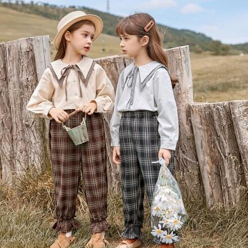 3-14 Years Plaid Pants For Girls Autumn Winter Loose Elastic Waist Trousers Kids Children Casual Long Pants Clothes