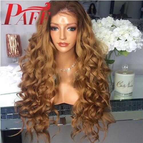 PAFF Ombre Lace Front Human Hair Wigs Pre Plucked Curly Peruvian Remy Hair Wig 180% Density Two Tone Blonde Color with Baby Hair