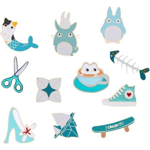 Lovely Cartoon Brooch Totoro Cat Skateboard Shoes Icons Enamel Pins WomenJackets Corsage Hat Button Badge Pin Kids Jewelry Gifts