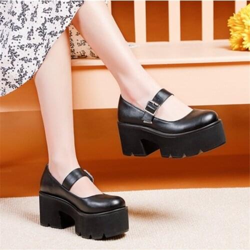 PXELENA Collegiate Retro Mary Janes Shoes Women 2021 Spring Fall Chunky Block Platform High Heels Gothic Punk Pumps Plus Size 43