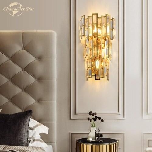 Postmodern Luxury Crystal Wall Lamp for Living Room Bedroom Corridor Bathroom Staircase Nordic LED Gold Creative Indoor Lights
