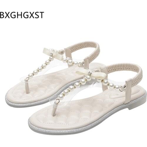 Women Sandals Summer 2021 Female Shoes Woman Black Flat Shoes Women Pearl Fashion Flat Sandals Woman Zapatos De Mujer Chaussure
