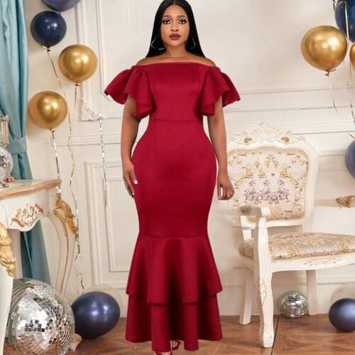 Sexy One-Shoulder Tight-Fitting Long Dress Red Ruffled Fishtail Dresses For Women Vestidos De Fiesta De Noche Largos Elegantes