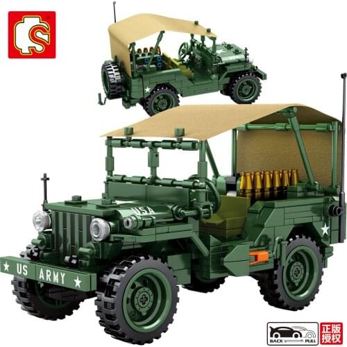 SEMBO WW2 Military Vehicle Willis Jeeped Creator High-tech Retro Classic Car Building Blocks Model Boys Childrens Birthday Gifts