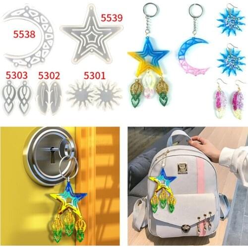 Diy Five-pointed Star and Moon Silicone Mold Feather Earrings Combination Wall Decoration Epoxy Mold Resin Molds for Jewelry