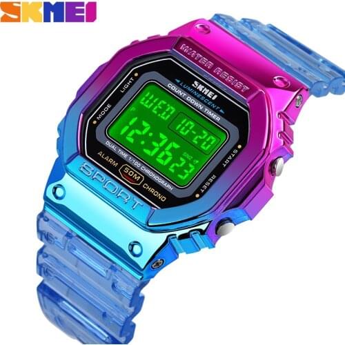 SKMEI 1622 Fashion Girls Watches Electroplated Case Transparent Strap Lady Women Digital Wristwatch Shockproof reloj mujer 1622