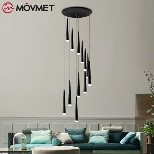 Modern LED Long Tube Ceiling Lamp Iron Acrylic Indoor Stair Living Room Restaurant Bar Kitchen Cylinder Pipe Hanging Chandelier