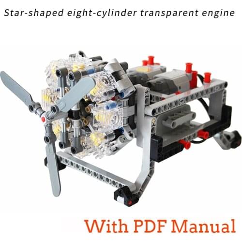 MOC Creator Electric Technical Parts Building Blocks Motor 8-cylinder Engine Mechanical Model DIY enlighten Toy for kids gift