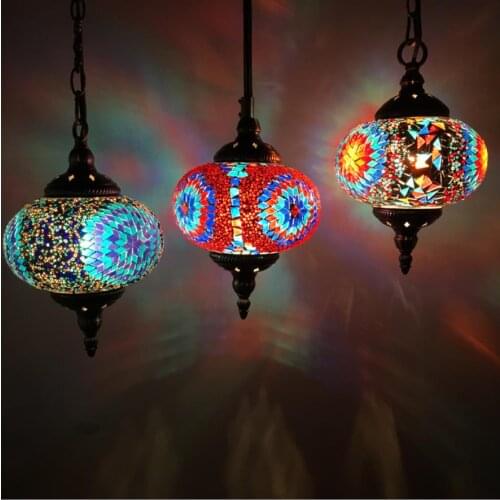 Mediterranean Style Decoration Handmade Turkish Pendant Light Glass Shades Mosaic Pendant Lamp For Bar Coffee Shop E14