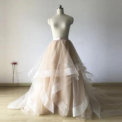 Fashion Long Wedding Skirt Champagne Ruffled Puffy Ball Gown Maxi Skirt High Waist Floor Length Women Prom Party Wear