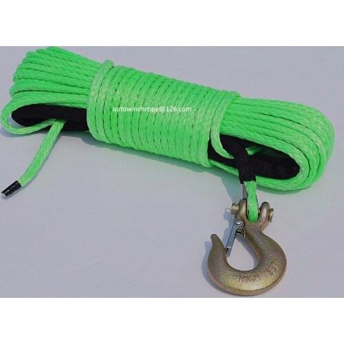 Green 1/4"*80ft Winch Rope Hook,Synthetic Winch Cable,Off Road Rope,Winch Line 6mm,Towing Rope