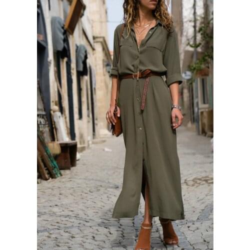 Hirigin Women Shirt Style Street Fashion OL Dress Plus Size Party Sexy Split Dresses Casual Loose Vestidos Sundress No Belt